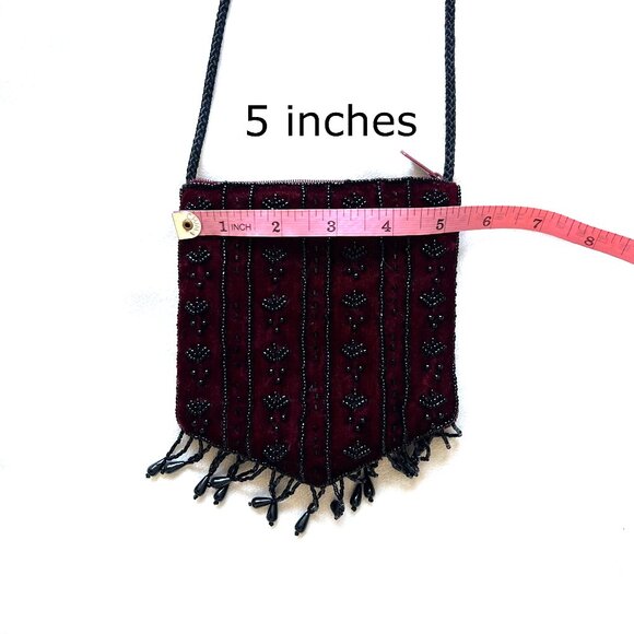 Beaded Velvet Evening Bag, magenta 5 x 6 inches - Picture 9 of 9